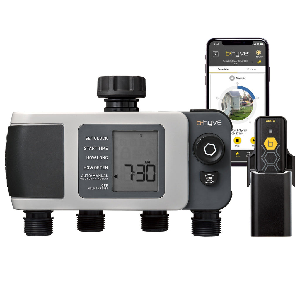 B-hyve XD 4-Outlet Smart Hose Faucet Timer + Gen 2 Hub