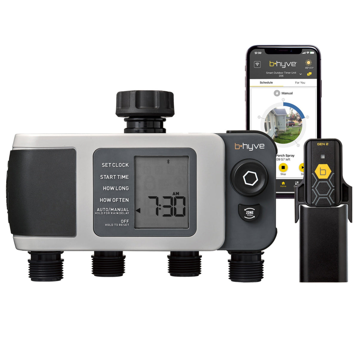 B-hyve XD 4-Outlet Smart Hose Faucet Timer + Gen 2 Hub