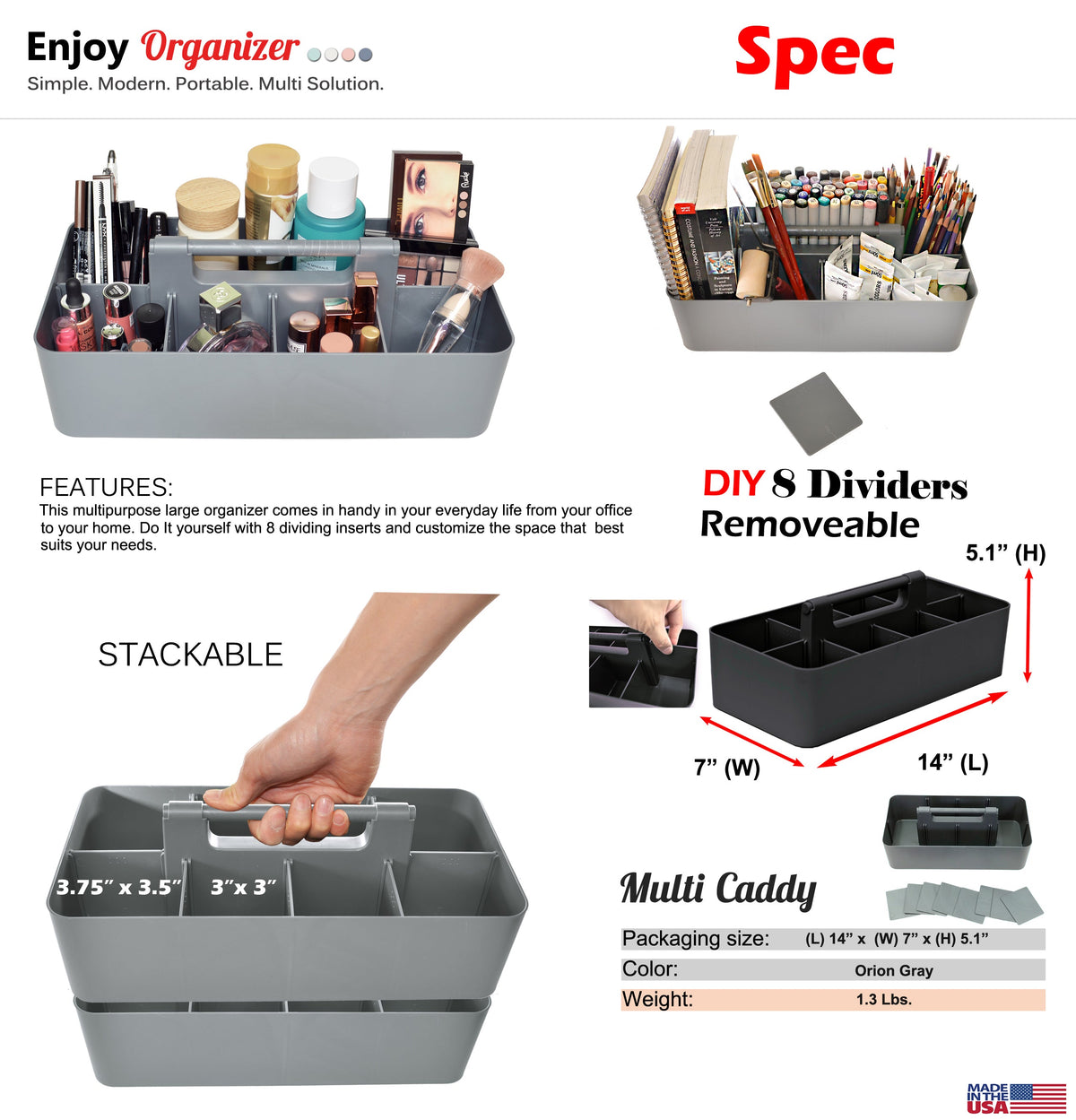 Enjoy Organizer 3-Pack Large Storage Caddy
